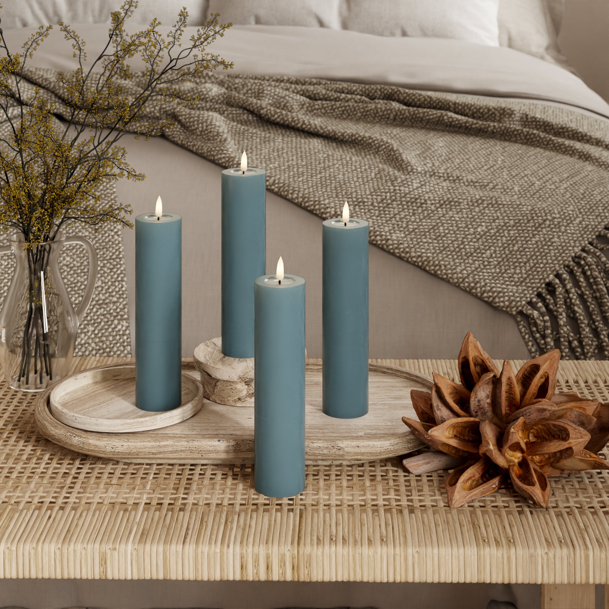 LED Bloklys Ø 5 x 20 cm Jade Grøn - 4 stk