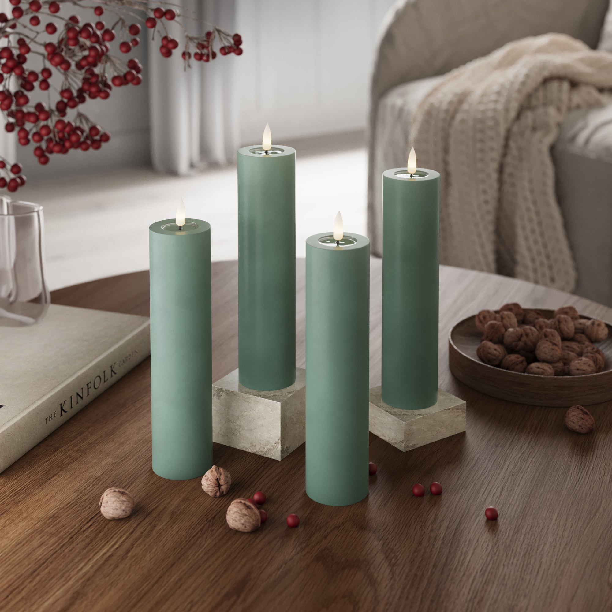 LED Bloklys Ø 5 x 20 cm Jade Grøn - 4 stk