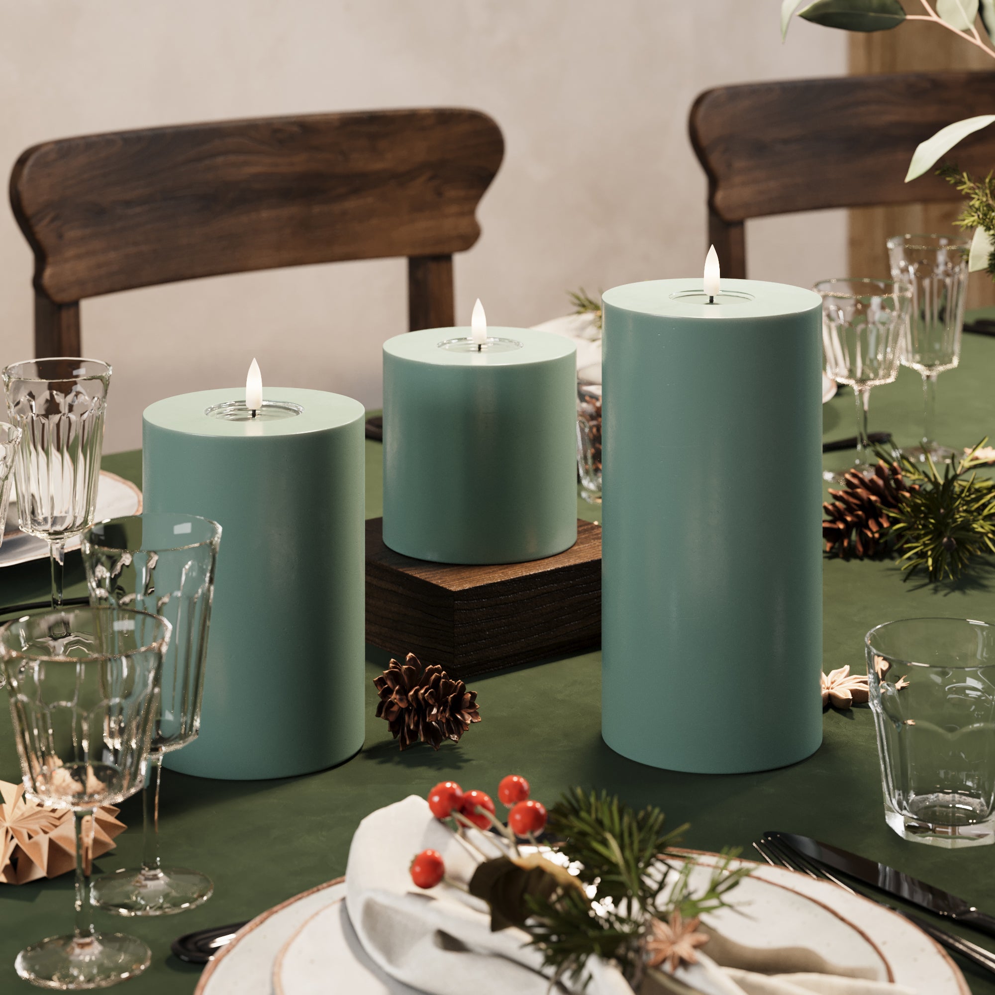 LED Bloklys Ø 10 x 10 cm Jade Grøn - 4 stk