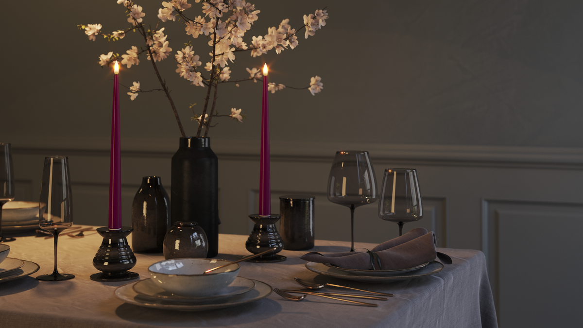med naturtro LED flamme