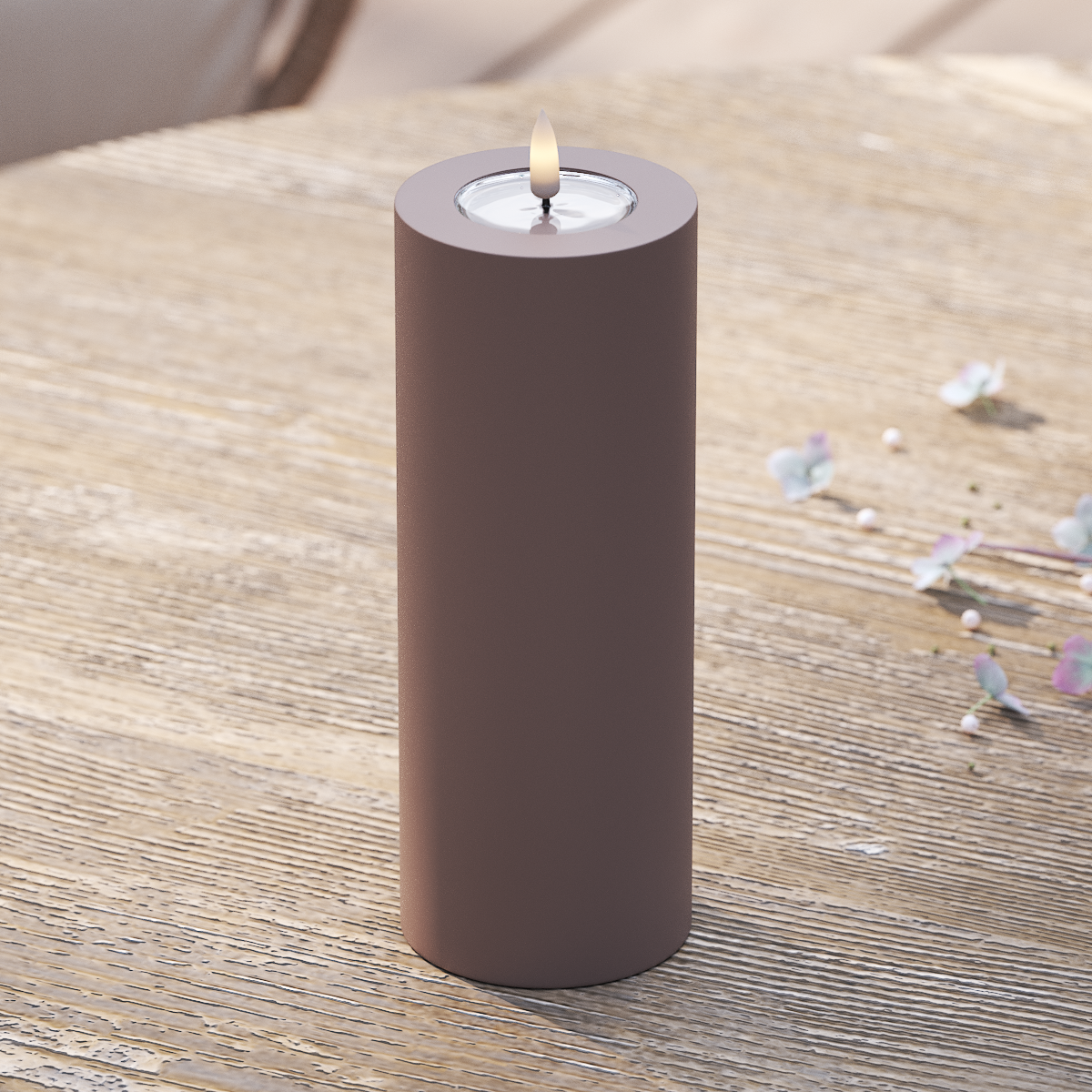 Deluxe Homeart Udendørs LED Bloklys Ø 7,5 x 20 cm Mokka LED udendørslys bloklys 2