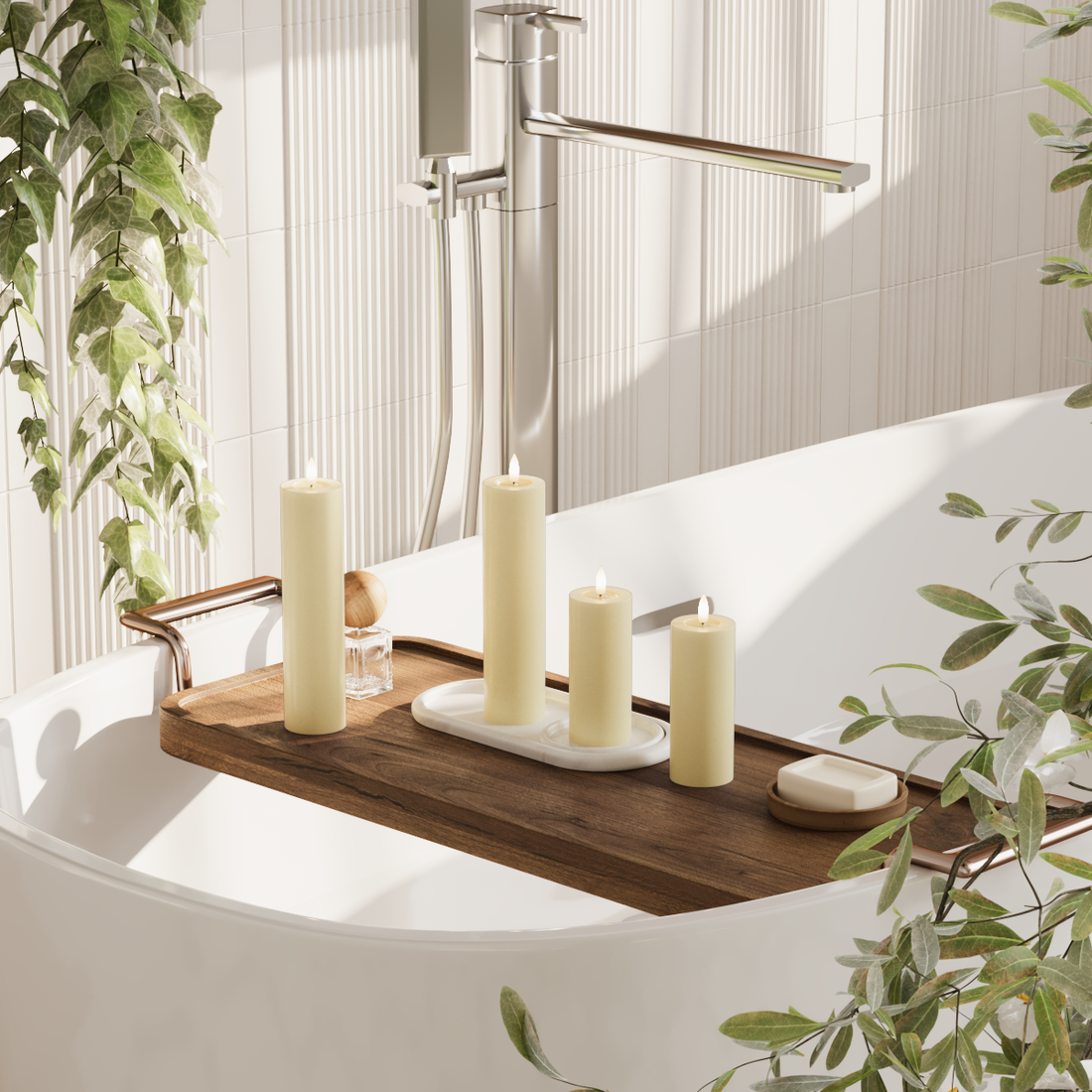 Deluxe Homeart LED bloklys pakke - Lysegul - 2x 5 x 12,5 cm | 2x 5 x 20 pakke 1