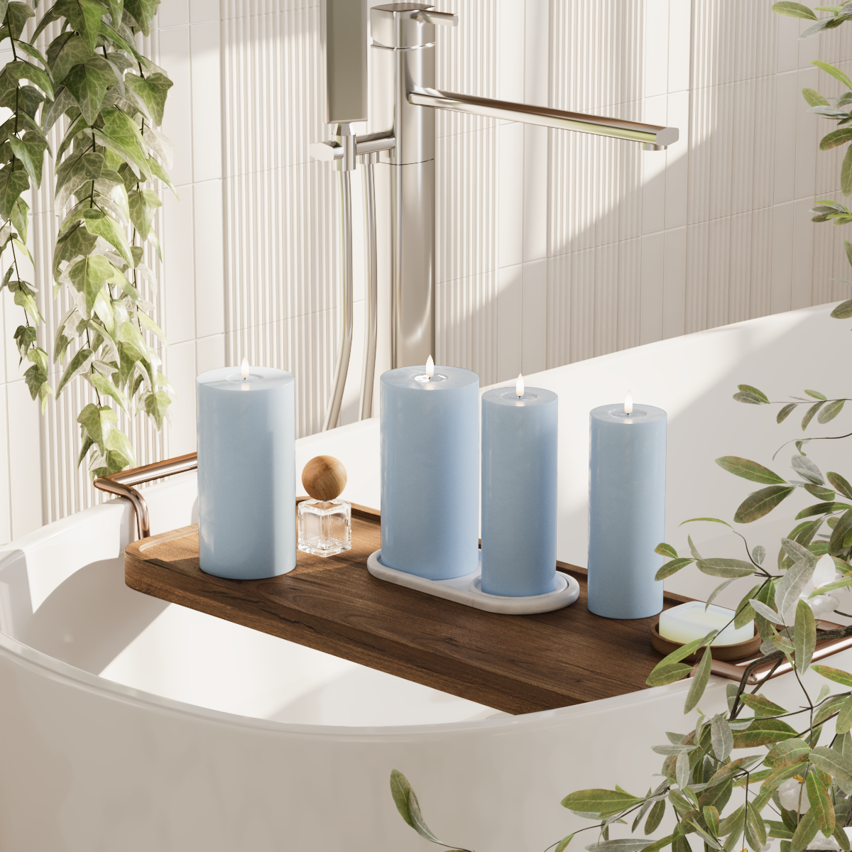 Deluxe Homeart LED bloklys pakke - Isblå - 2x 7,5 x 20 | 2x 10 x 20 cm pakke 2