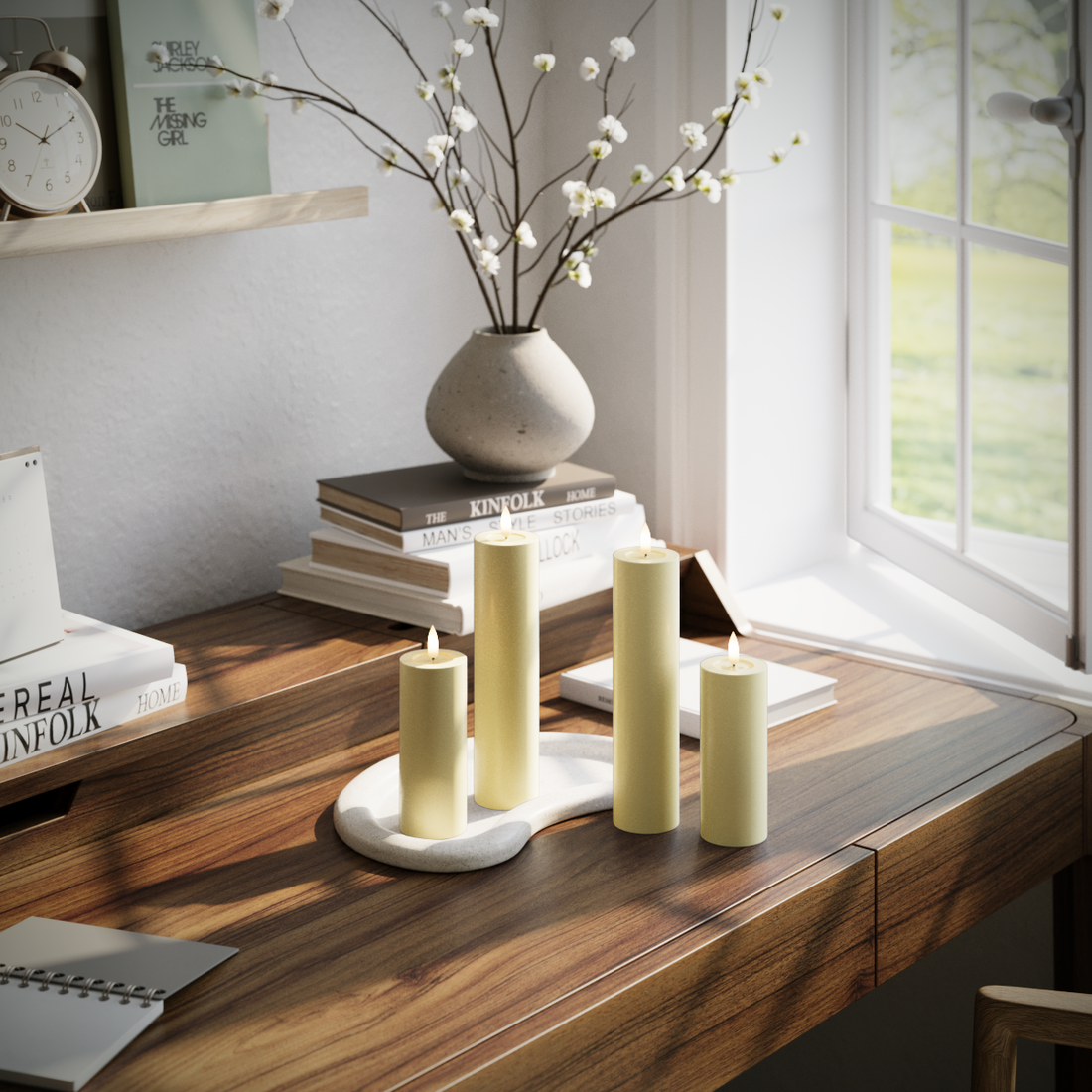 Deluxe Homeart LED bloklys pakke - Lysegul - 2x 5 x 12,5 cm | 2x 5 x 20 pakke 1