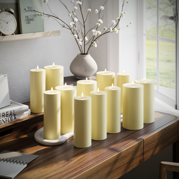 Deluxe Homeart LED bloklys pakke - Lysegul - 6x 7,5 x 20 | 6x 10 x 20 cm pakke 1