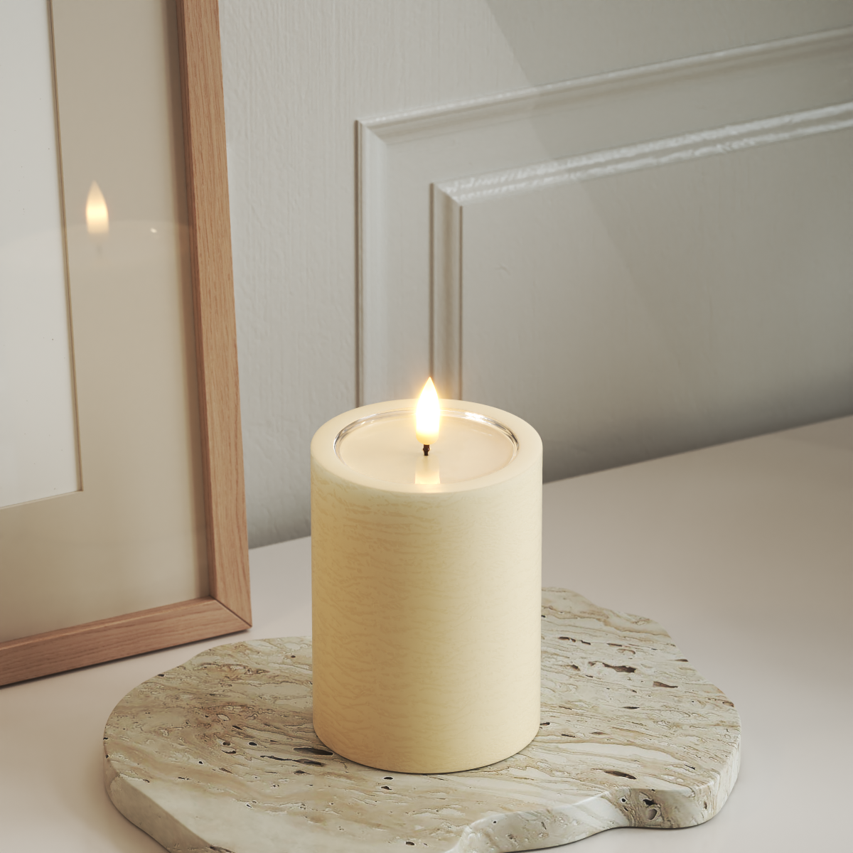 Deluxe Homeart Unique LED Bloklys D 7,5 x 10 cm Cream unique bloklys 3