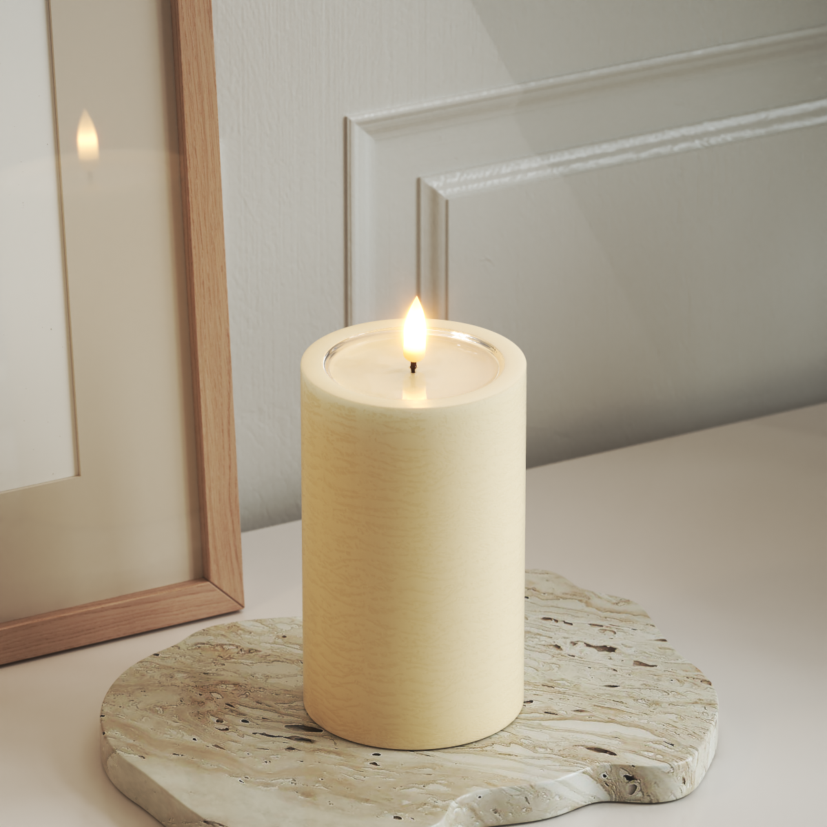 Deluxe Homeart Unique LED Bloklys D 7,5 x 12,5 cm Cream unique bloklys 3