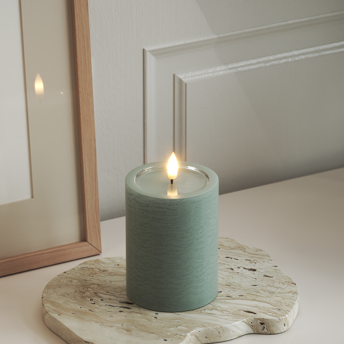 Deluxe Homeart Unique LED Bloklys D 7,5 x 10 cm Salvie grøn unique bloklys 3