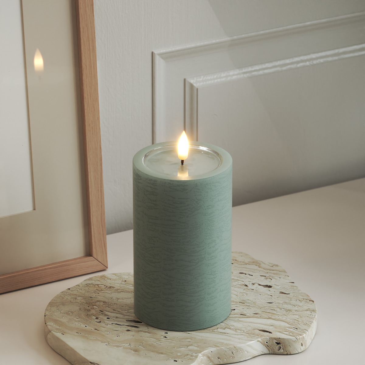 Deluxe Homeart Unique LED Bloklys D 7,5 x 12,5 cm Salvie grøn unique bloklys 3