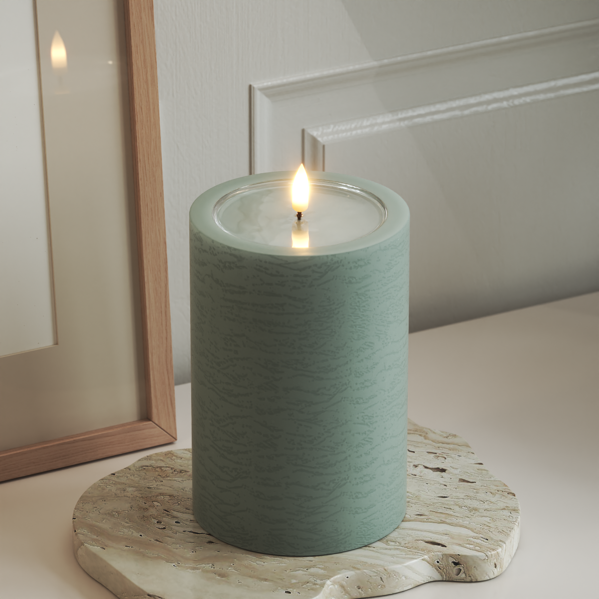 Deluxe Homeart Unique LED Bloklys D 10 x 15 cm Salvie grøn unique bloklys 3